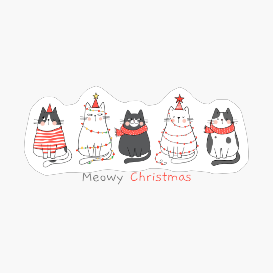Cute Cats Celebrating Christmas Together - A Funny Xmas Gift For A Cat Lover