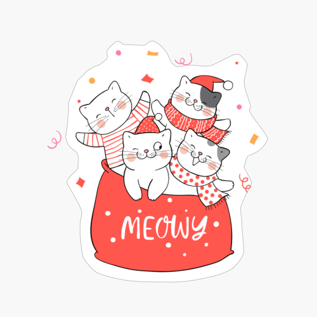 Cute Cats Celebrating Christmas Together - A Funny Xmas Gift For A Cat Lover
