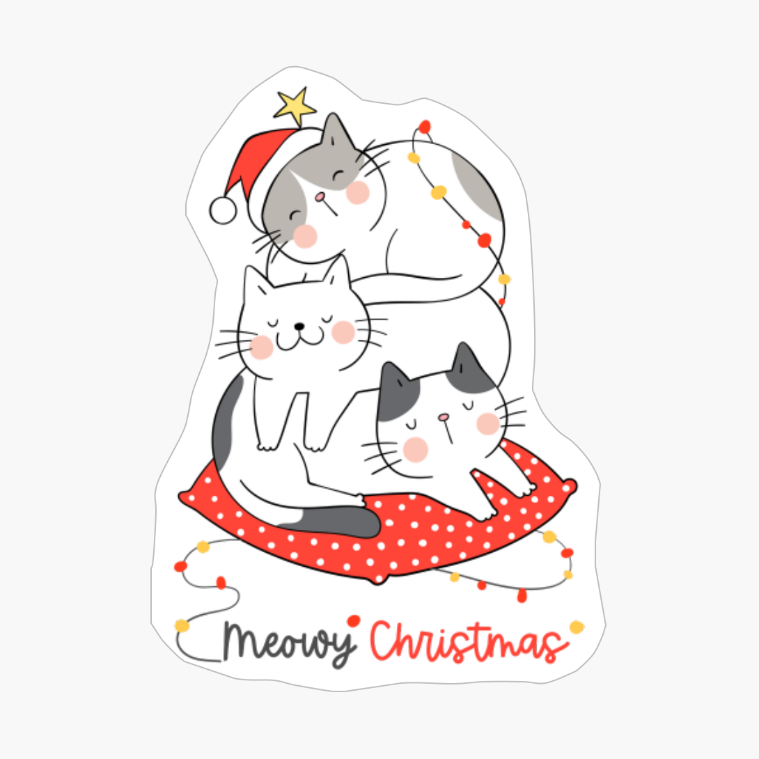 Cute Cats Celebrating Christmas Together - A Funny Xmas Gift For A Cat Lover