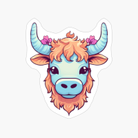 Cartoon Highland Cow With Flowers
