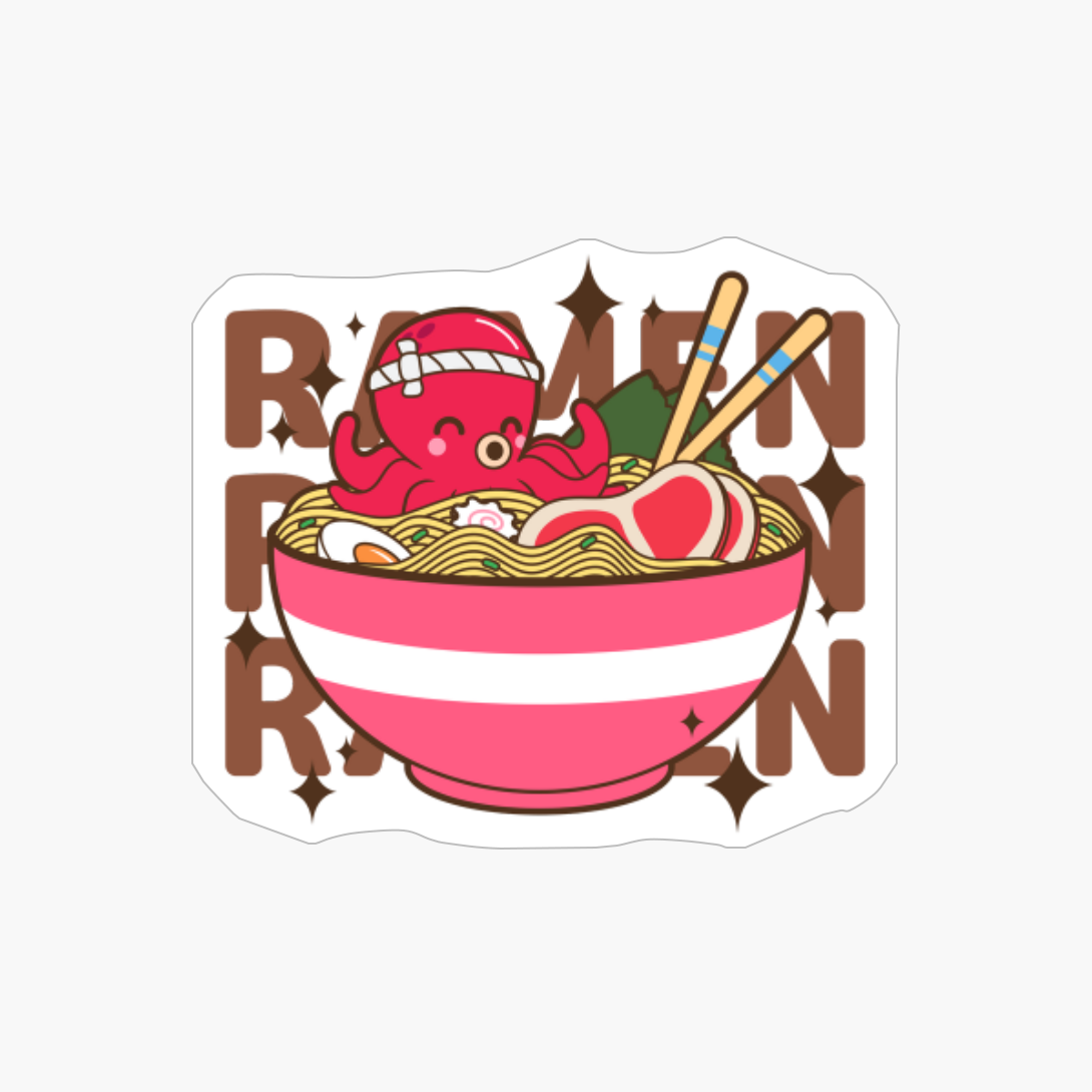 Kawaii Octopus Eating Ramen Japanese Noodles