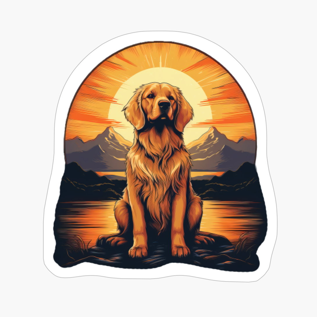 Golden Retriever Serenity: Mountain Sunset