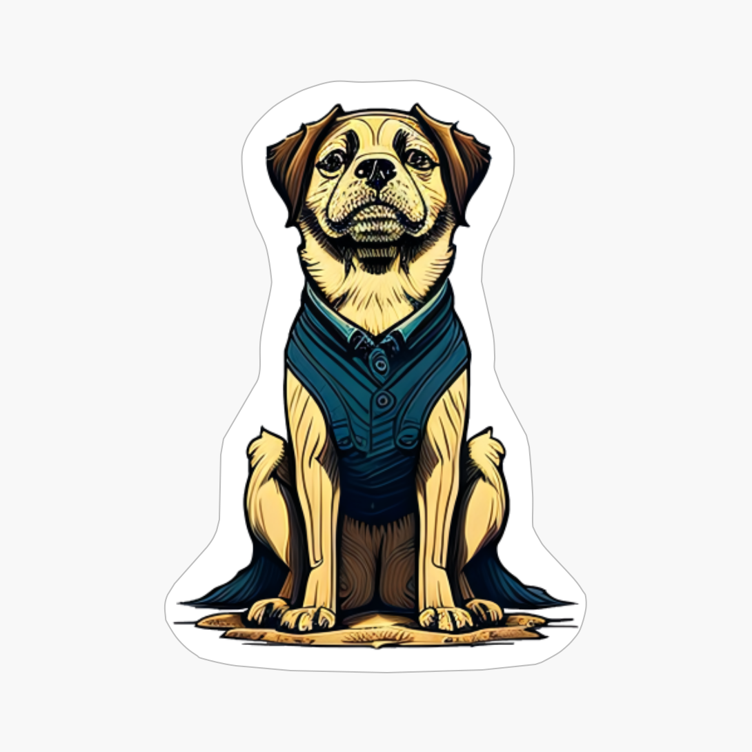 Adult Dog Sitting Down With Green Vest, Dog Lovers