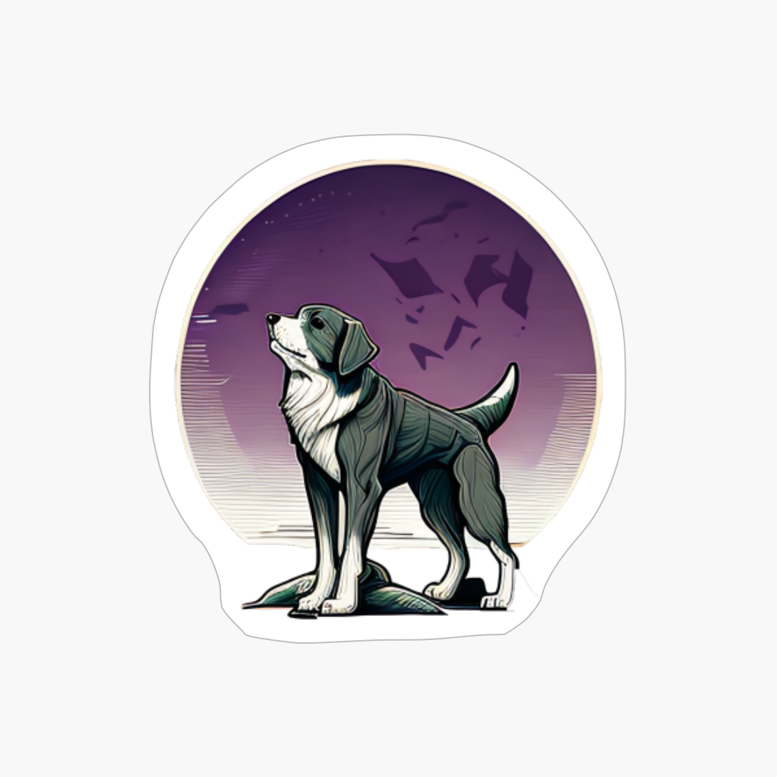 Adult Dog With Moon In The Backgroud, Dog Lovers