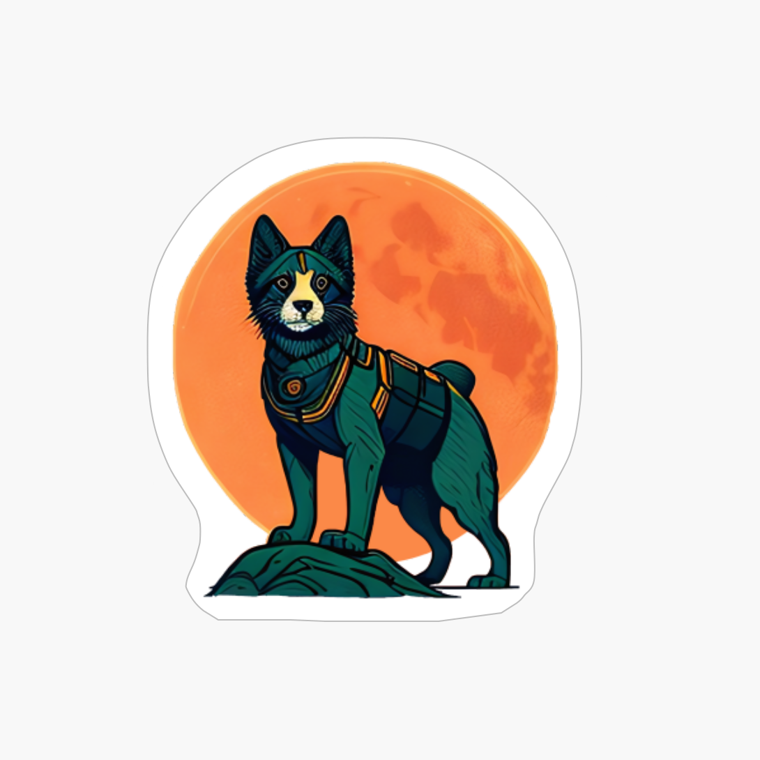 Future Dog In Armor With The Moon As Background, Drawing Style