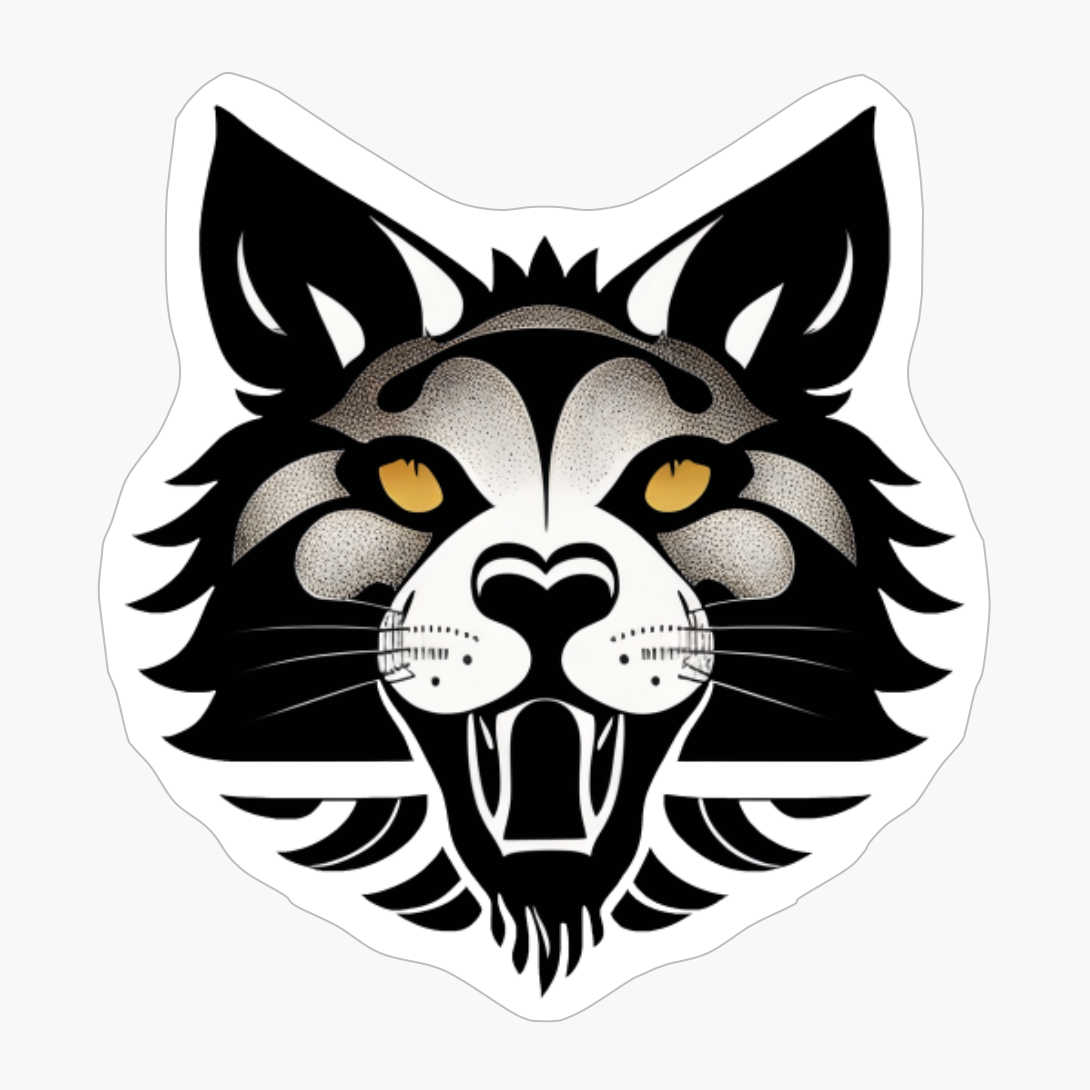 Puma Head In Tattoo Tribal Style