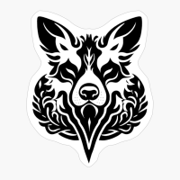 Wolf Head In Tattoo Tribal Style, Wild Wolf Head In One Color, Black