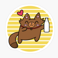 Cat Loves Milk Against Yellow Moon