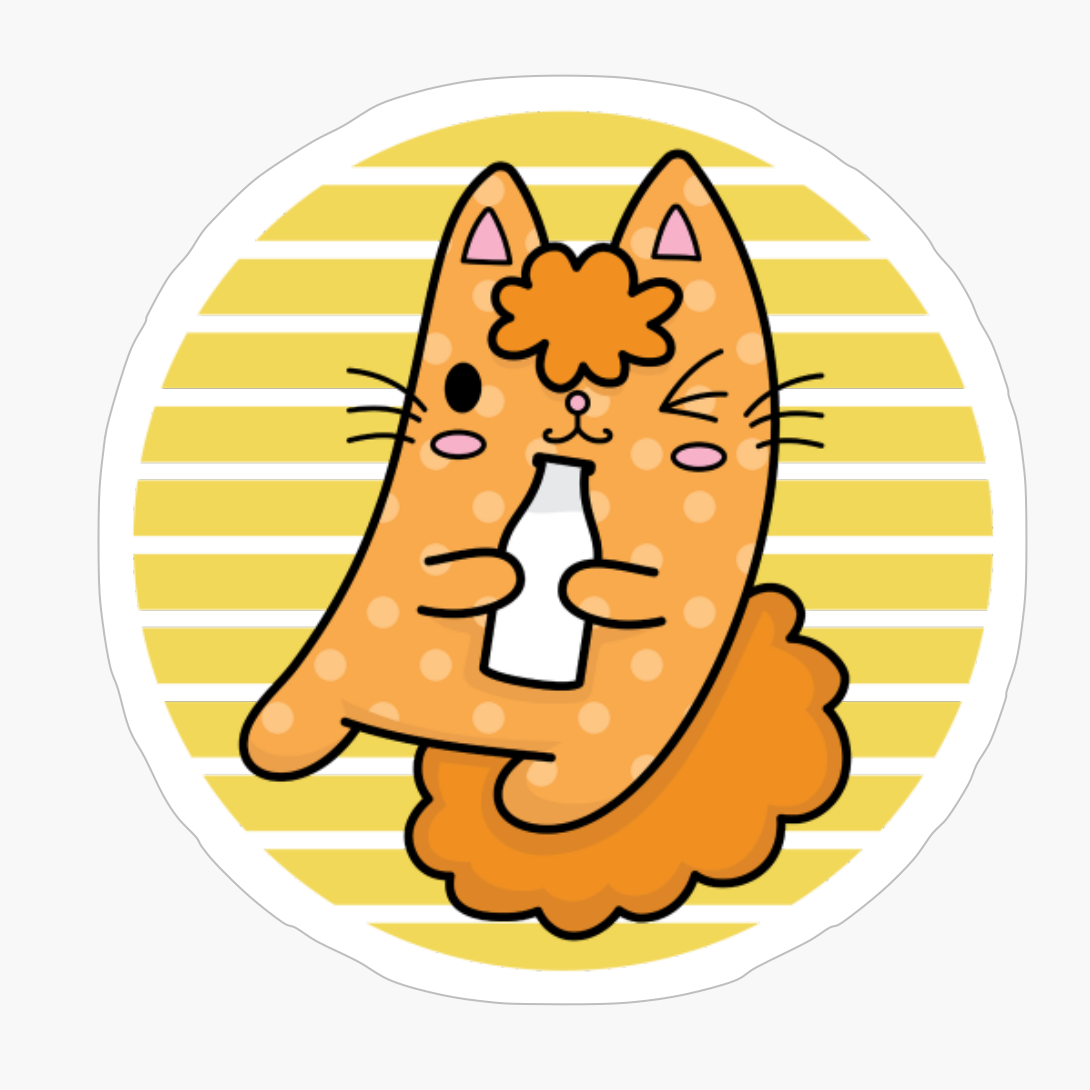 Cute Cat With Milk Against Yellow Moon