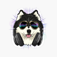 Music Alaskan Malamute DJ With Headphones