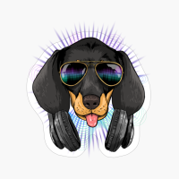 Music Dachshund DJ With Headphones