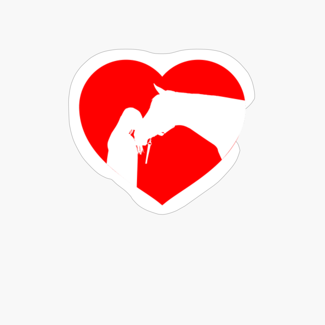 Silhouette Of Girl And Horse In Red Heart Lady Owner Woman
