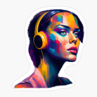 Digital Painting Of A Woman With Headphones In Oil Painting Style