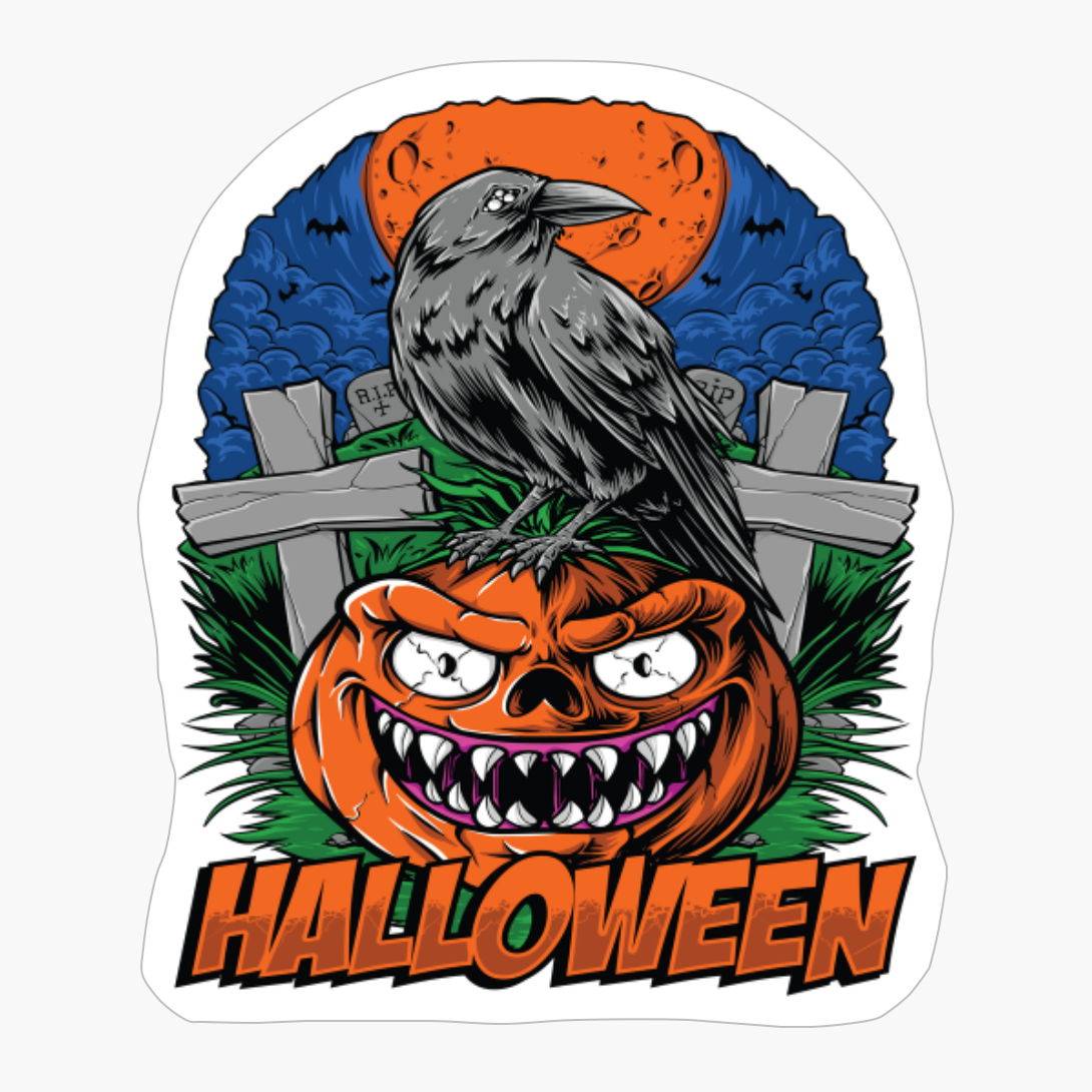 Halloween Scary Evil Pumpkin Funny Pumpkin Head