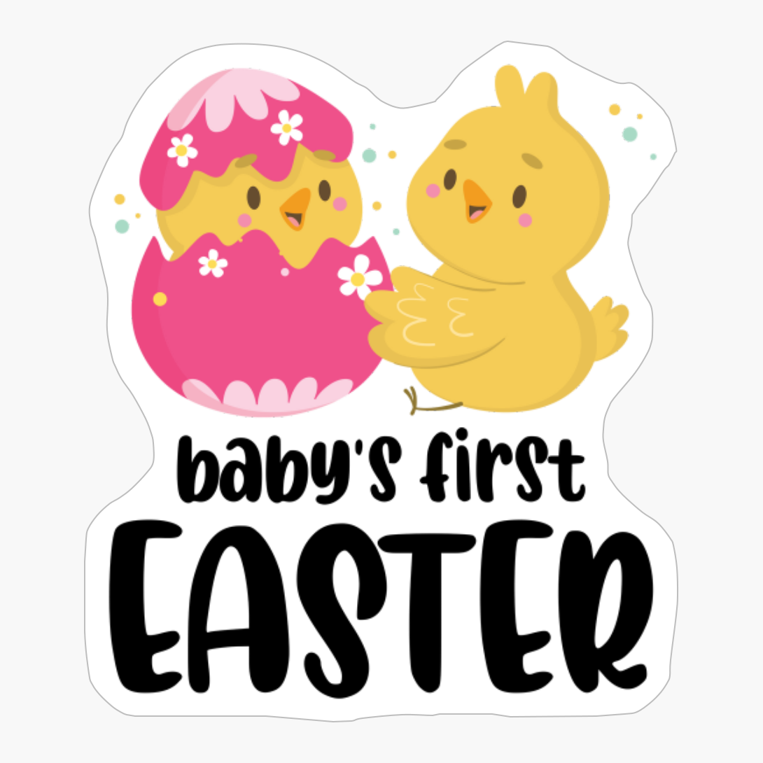 Pink Hatching Easter Egg And Chick Baby's 1st Easter