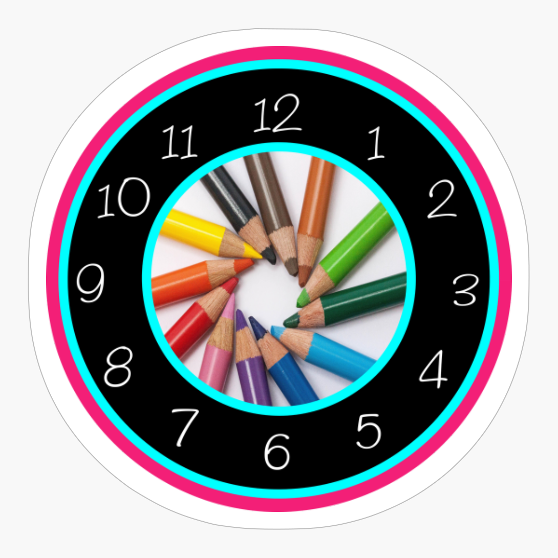 Colored Pencils Clock With Numbers