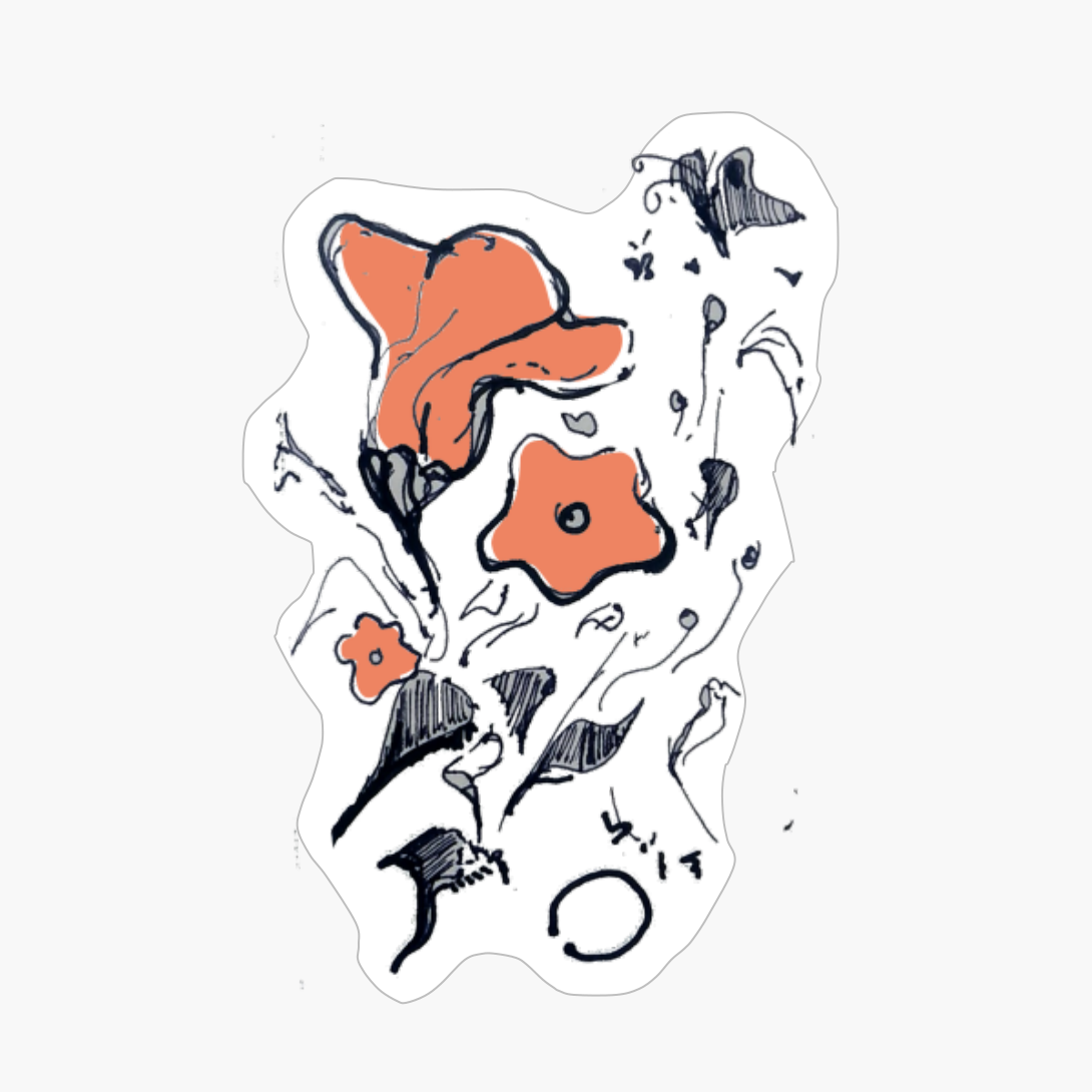 Red Flowers And Butterflyes