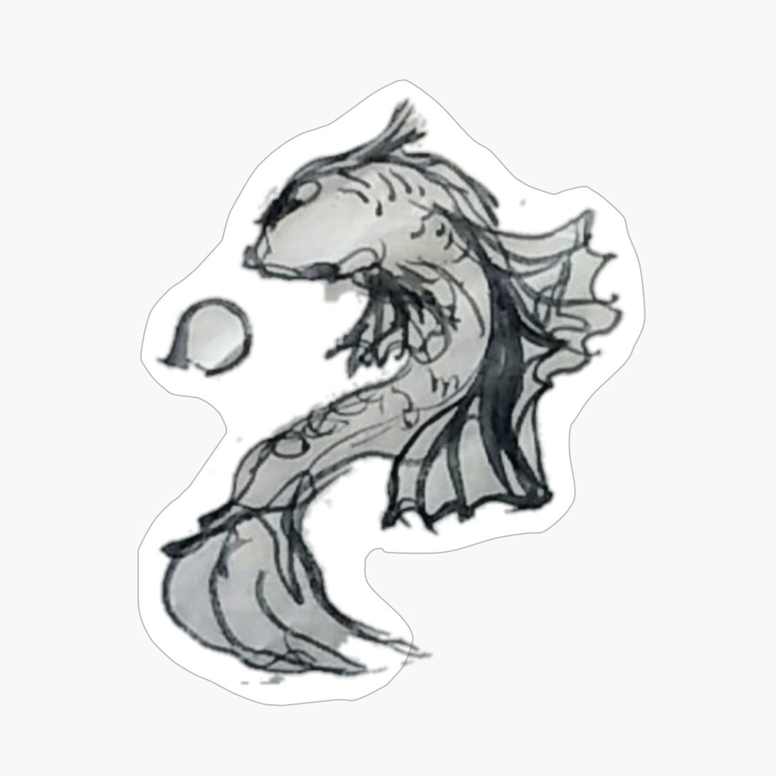 White Koi Fish Swims Around The Reflection Of The Clear, White Moon, Life Goes Always In Spirals And Is Time To Break The Cycle Don't Hesitate And Jump Into The Void