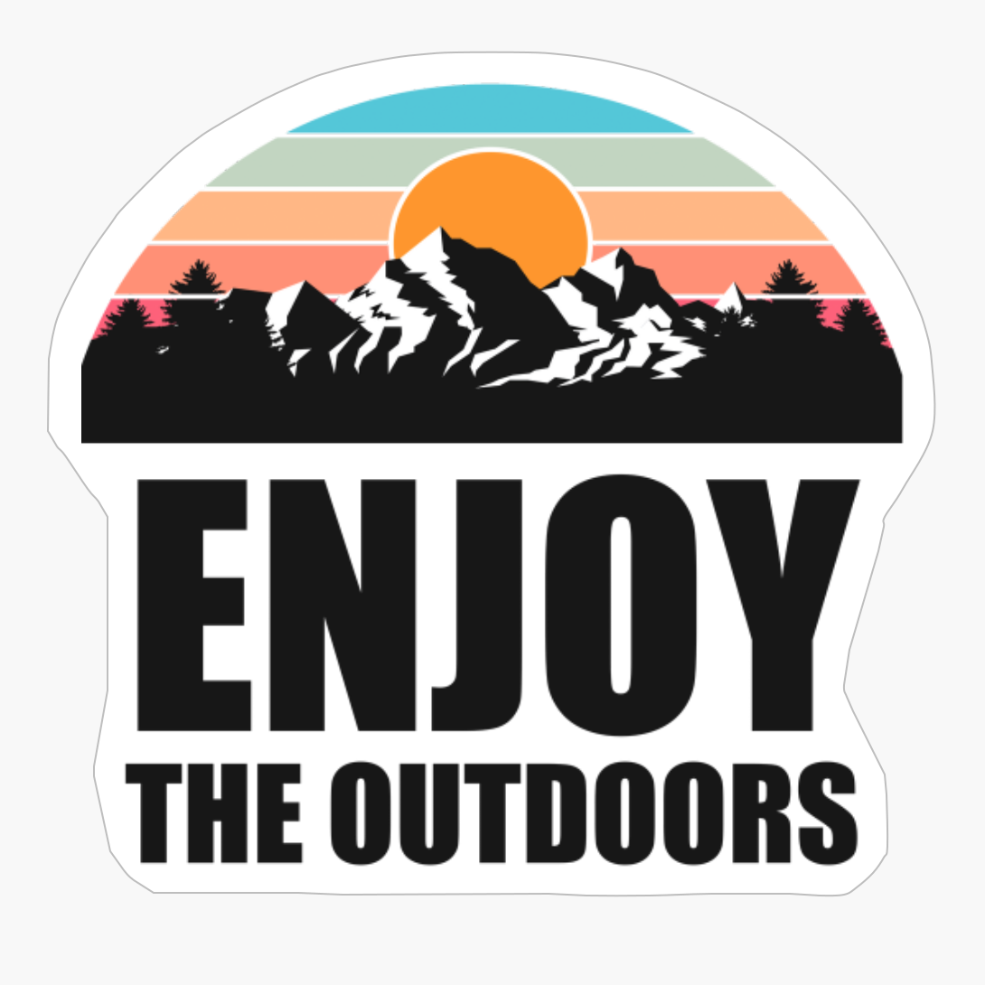 ENJOY THE OUTDOORS Colorful Mountain Sunset Scratched Rough Design With Snow On The Mountain PeaksCopy Of Grey Design