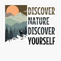 DISCOVER NATURE DISCOVER YOURSELF Pastel Colored Mountain Forest Sunset View With A Goat On The Rocks