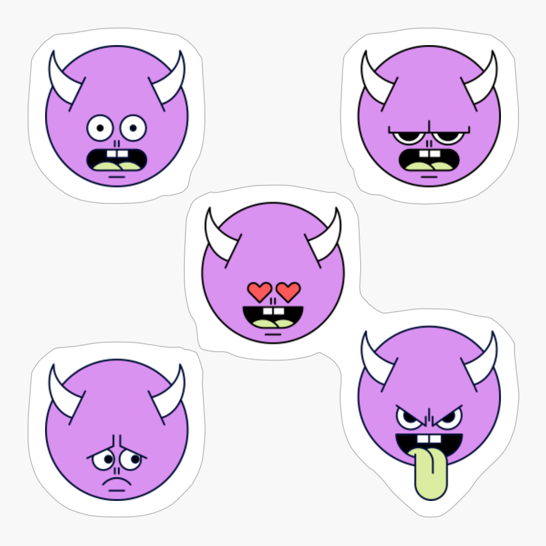Purple Cute Monster Emoji Expressions