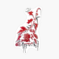 Red Flowers And Butterfly Zen Sumie Drawing O