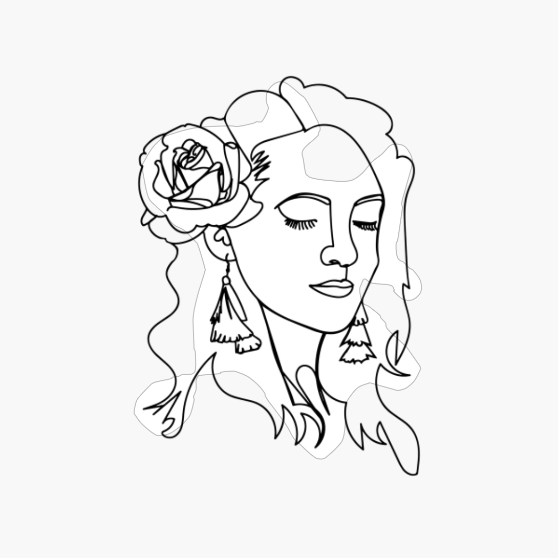 Face Roses Line Art Women Face Mono Line Art Abstract Portrait Aesthetic