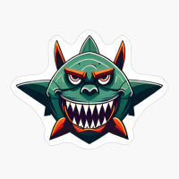 Robot Shark Front View, Jaws Open And Fiery