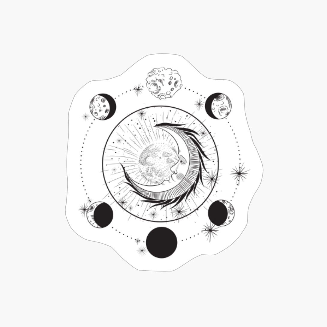 Blue Moon Phases Watercolor Composition Mystical Constellations Stars Moon Phase, Zodiac, Blue, Gold