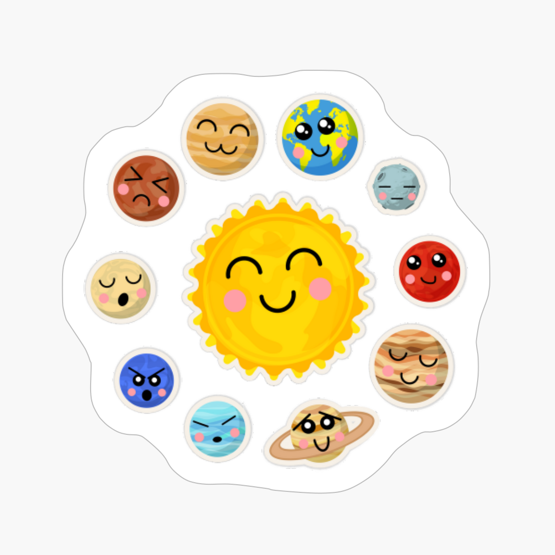 Solar System Funny Happy Kawaii Planets