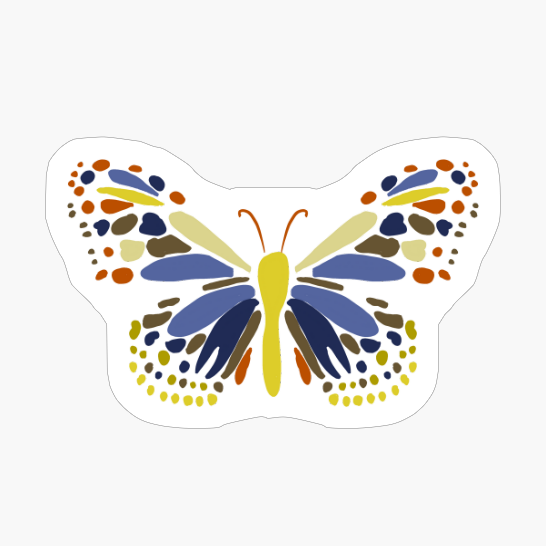 Exploded Butterfly, Green, Blue, Tan, Yellow