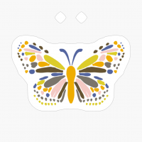 Exploded Butterfly, Orange, Blue, Pink, Green, Tan, Brown, Grey