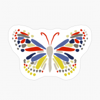 Exploded Butterfly, Tan, Red, Blue, Yellow, Brown, Navy