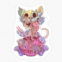 Pastel Goth Aesthetic Kawaii Creepy Cat Eating Ramen Noodles