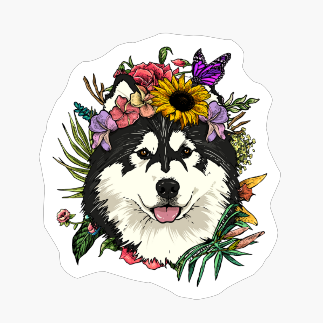 Floral Alaskan Malamute Dog Spring Nature Lovers Gift