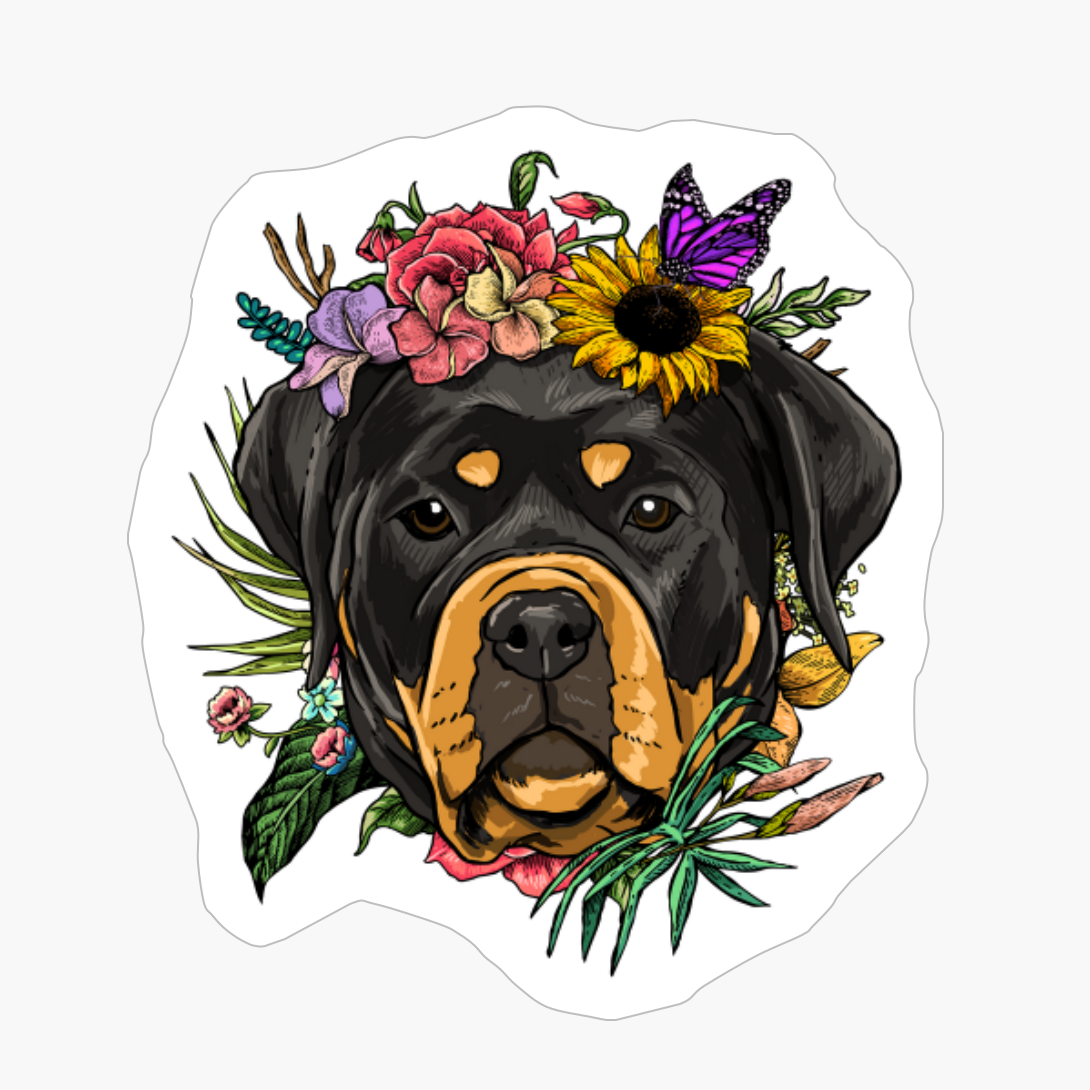 Floral Rottweiler Dog Spring Nature Rottweiler Lovers