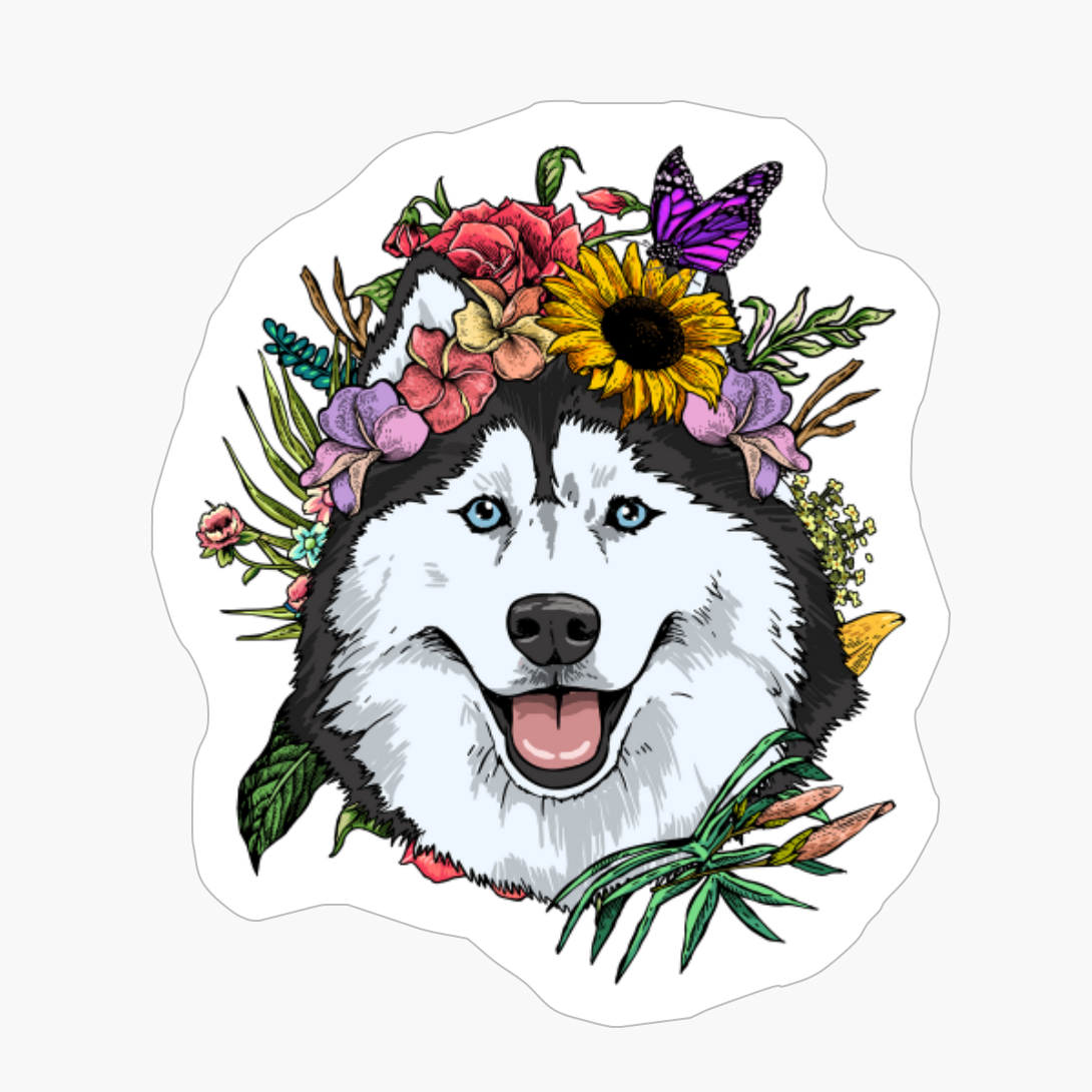 Floral Siberian Husky Dog Spring Nature Siberian Husky Lover