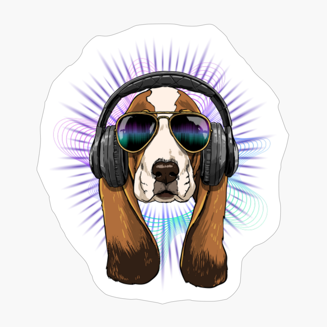 Music Basset Hound DJ With Headphones