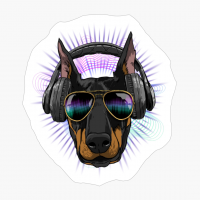 Music Doberman DJ With Headphones