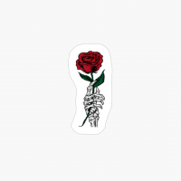 Rose Flower Gift - White Skeleton Hand Holding A Red Rose