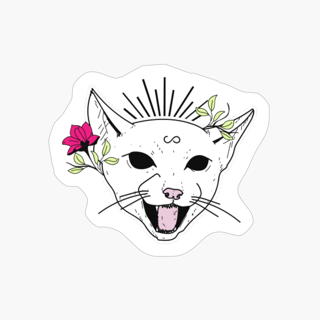 Sketched Fierce Cat - White