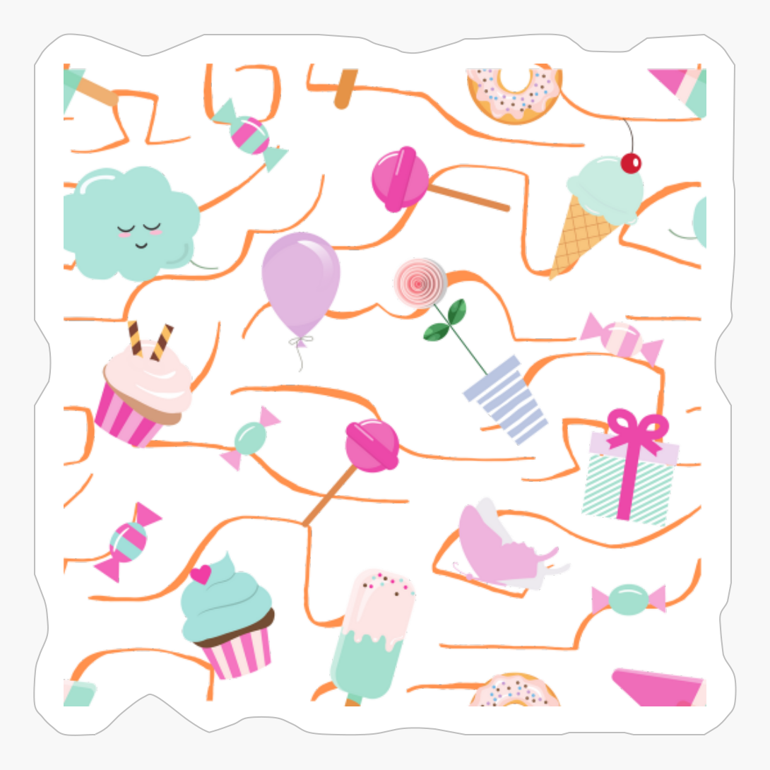 Girly Cake Cloud Dreamy Lollipop Patterned Print