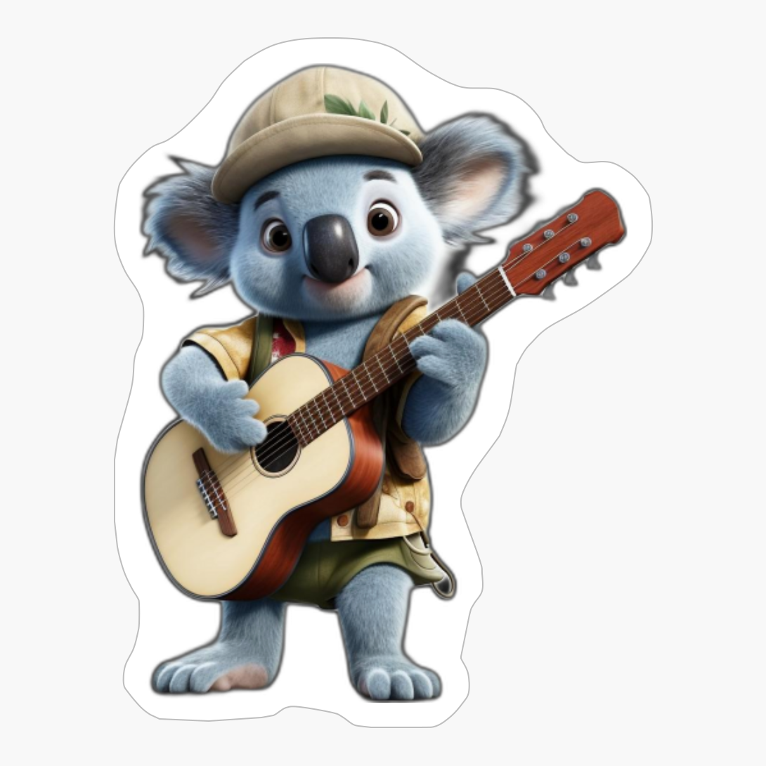 Koala Wearing Beret Strumming Guitar Sty