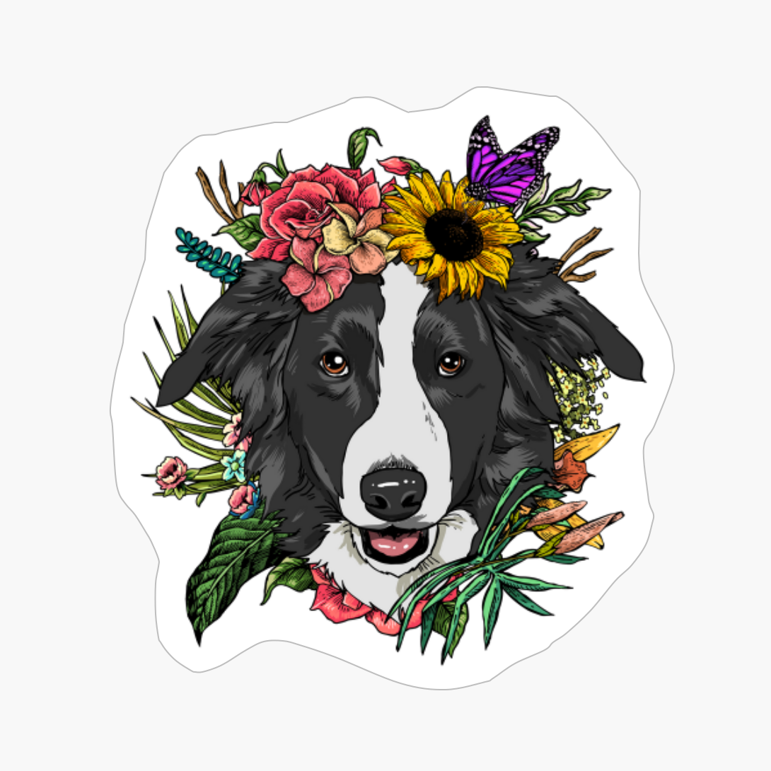 Floral Border Collie Dog Spring Nature Lovers Gift