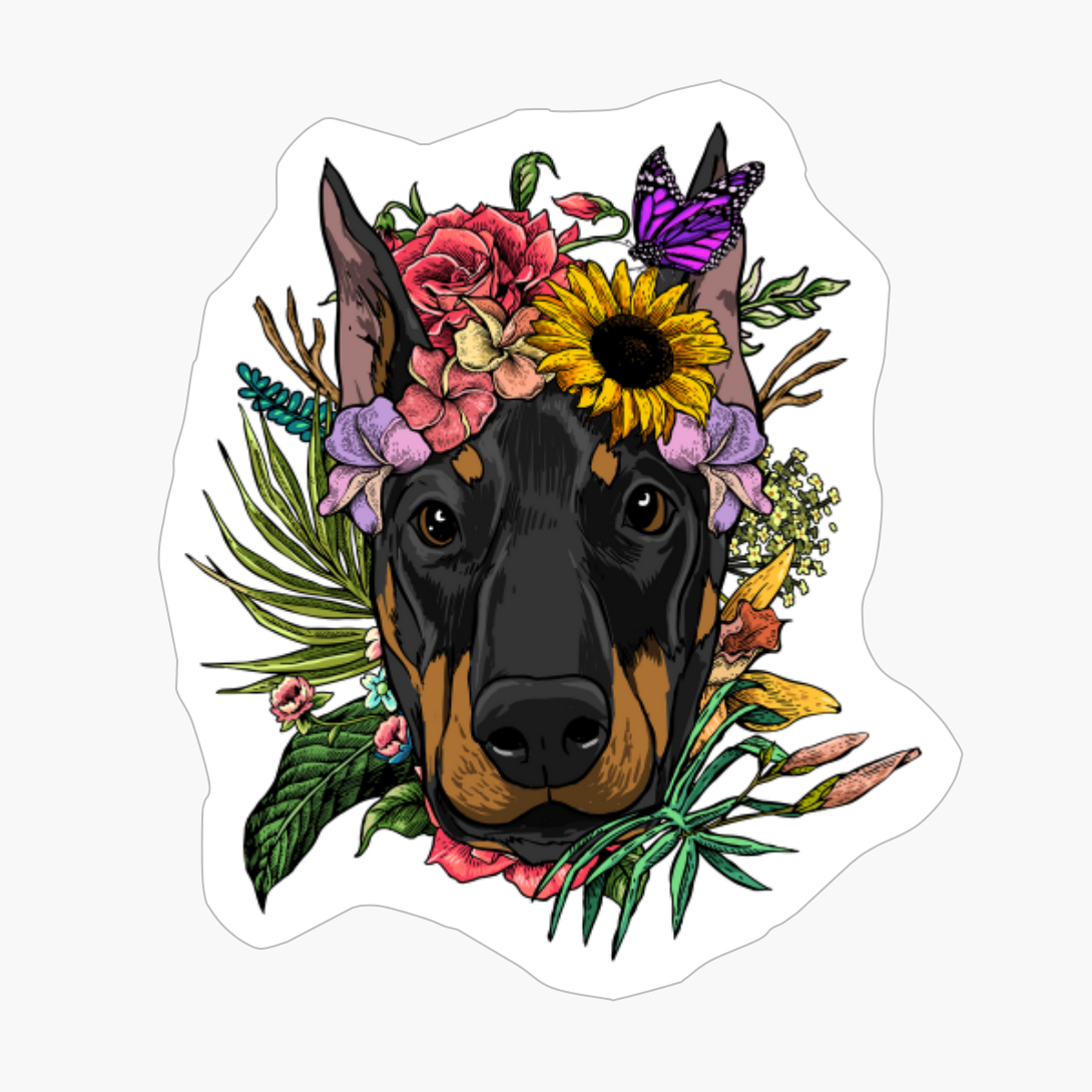 Floral Doberman Dog Spring Nature Lovers Gift