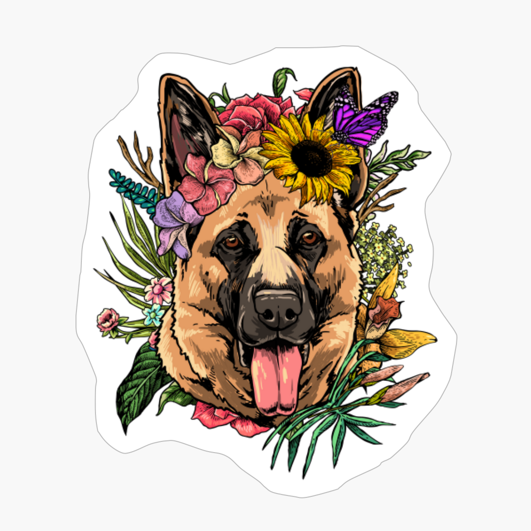 Floral German Shepherd Dog Spring Nature Lovers Gift