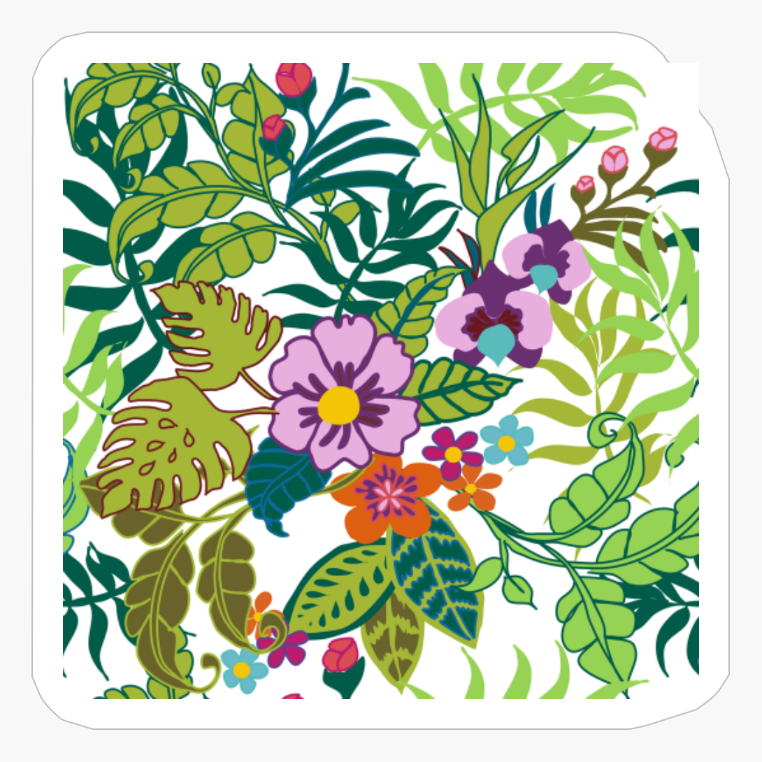 Tropical Flowers And Tropical Plants In Rainforest