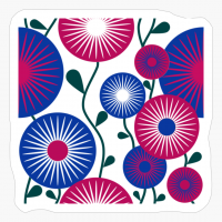 Retro Flowers Blue, Pink, White