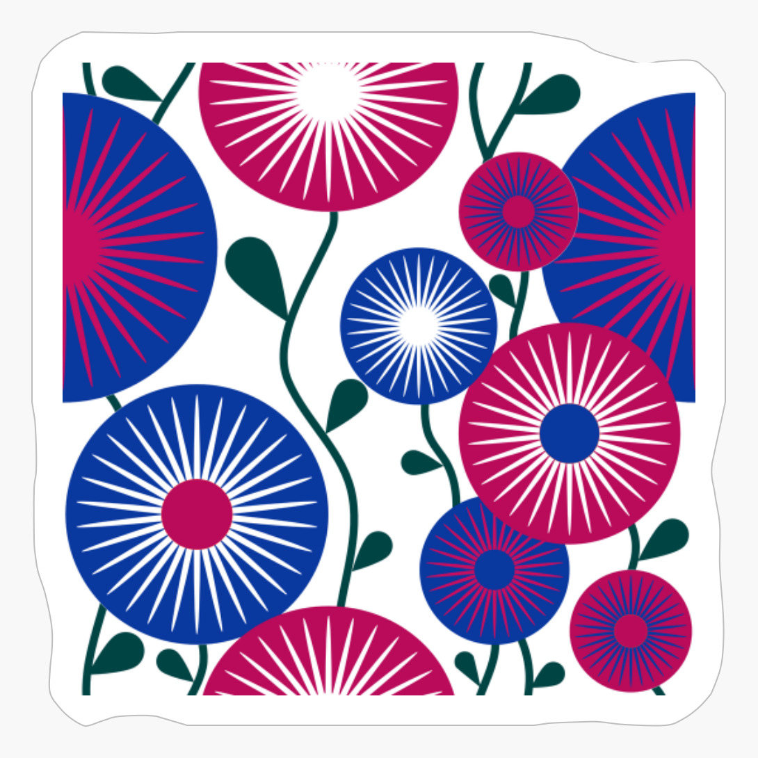 Retro Flowers Blue, Pink, White