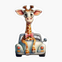 Giraffe Wearing Bowtie Driving Car Style